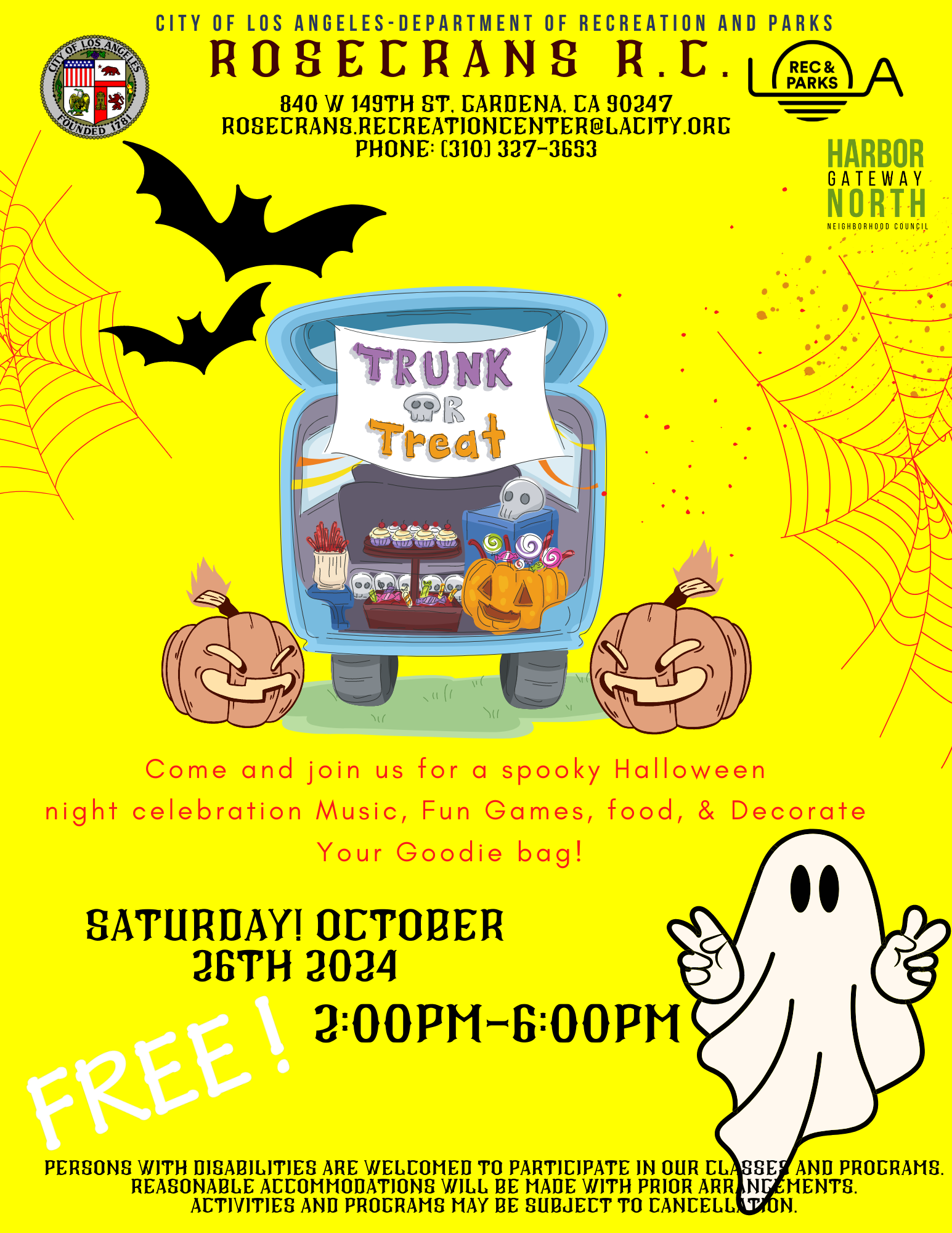 Halloween Trunk or Treat Rosecrans Rec October 26_2024 flyer